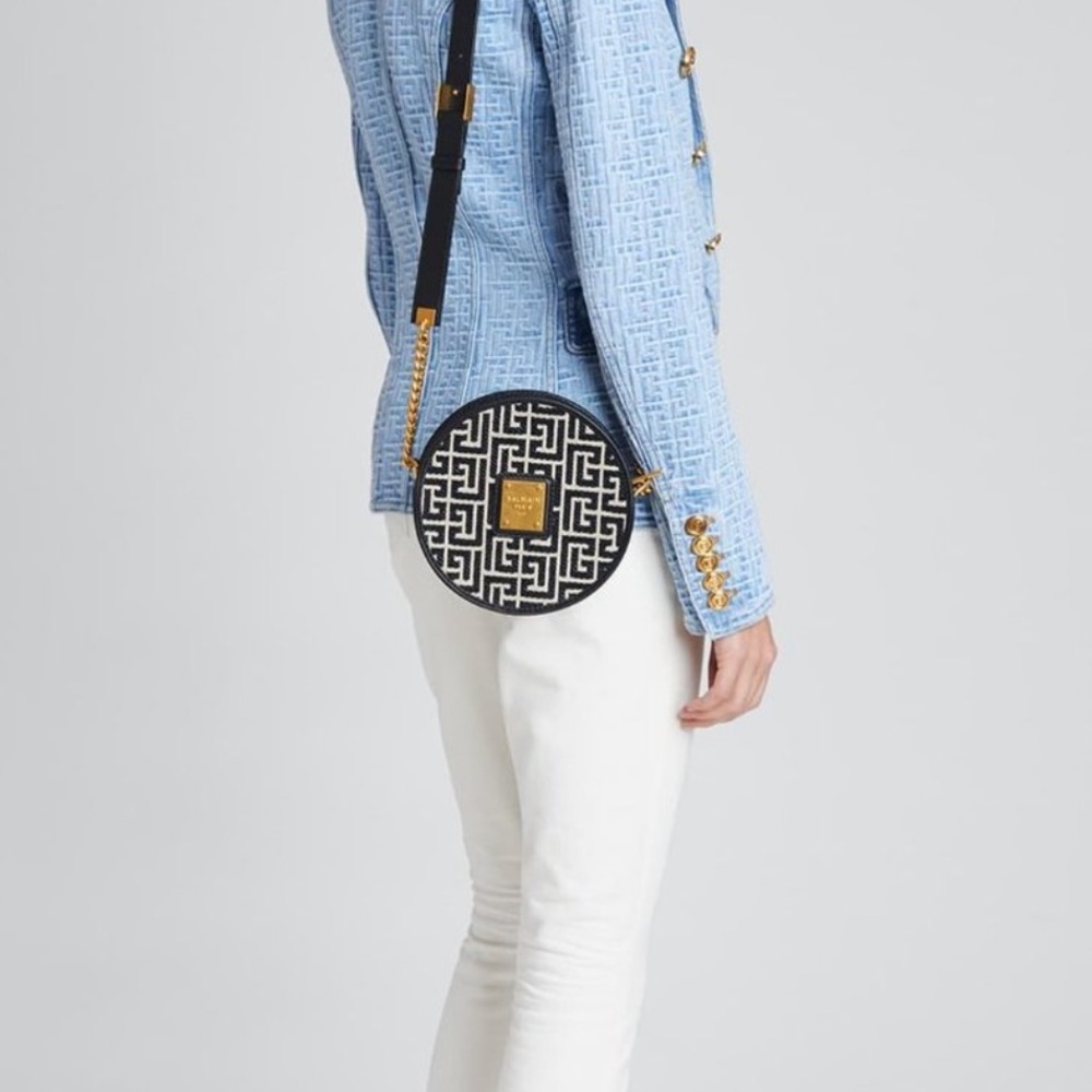 Balmain Canteen Black/Ivory Jacquard Logo Bag